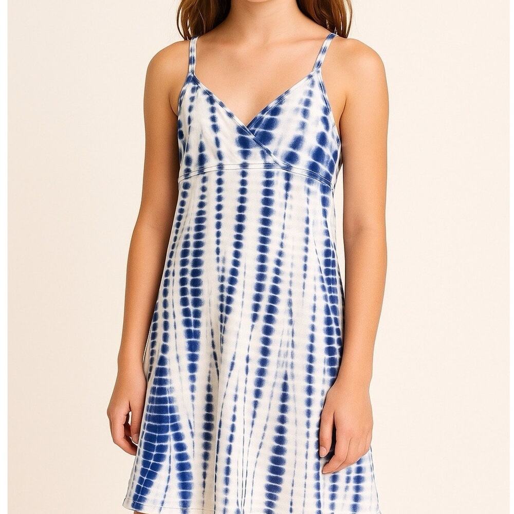 Gap Teen Blue Tie Dye Surplice Dress Organic Cotton Size 12 Summer Boho Casual